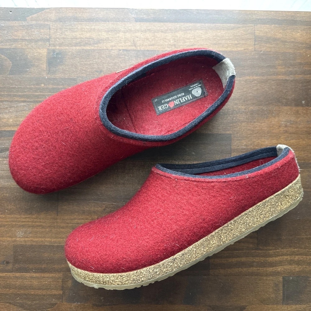 Haflinger Kris Slippers Clogs Mules Wool Felt 42 Slip House Shoe Red Paprika